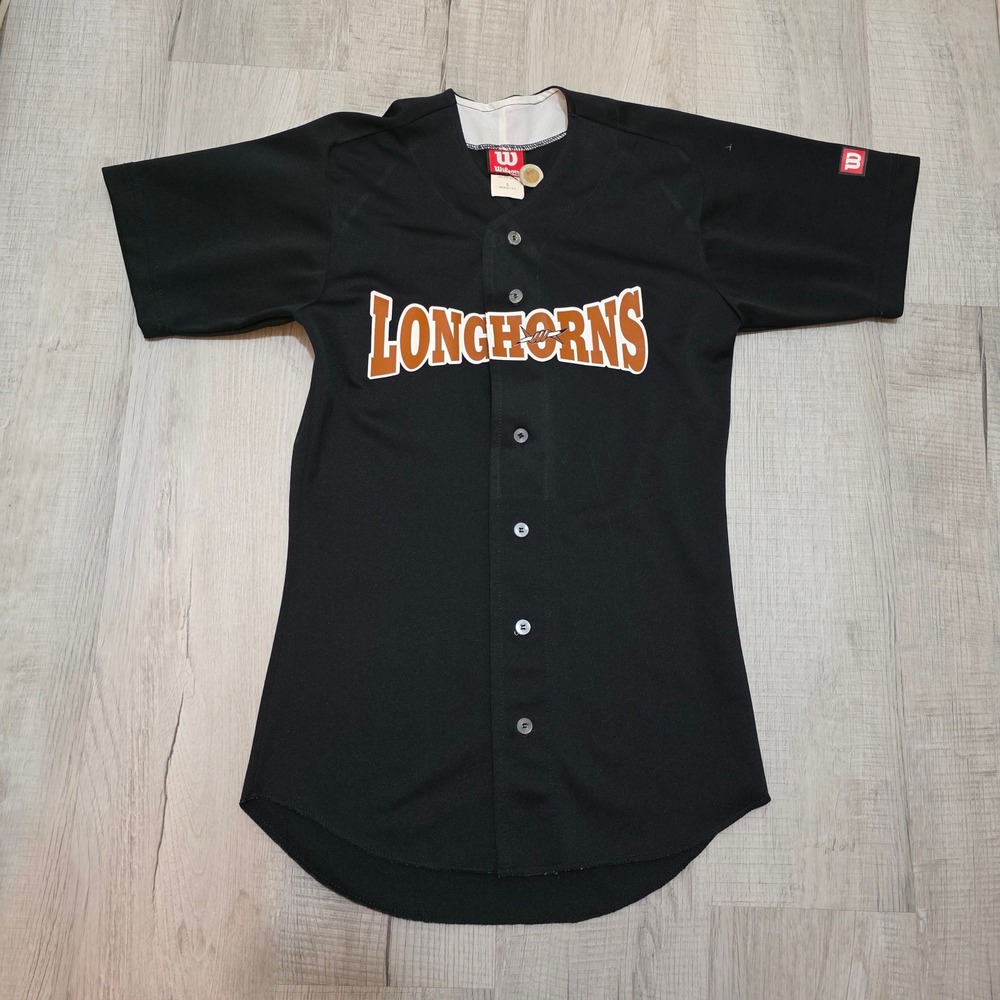 Vintage Wilson Longhorns Baseball‎ Jersey Black Short Sleeve Button Front Size S